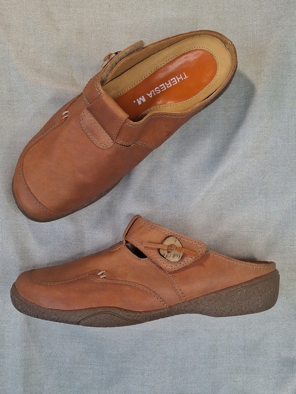 Theresia M. Houston Tan Leather Comfort Clogs Mules Size US 8 / EU 39 Wide